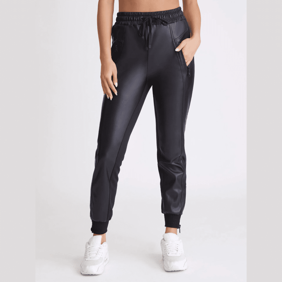Blanc noir Cardiff Seamed Faux Leather Jogger Pants in Black - Jaunts Boutique 