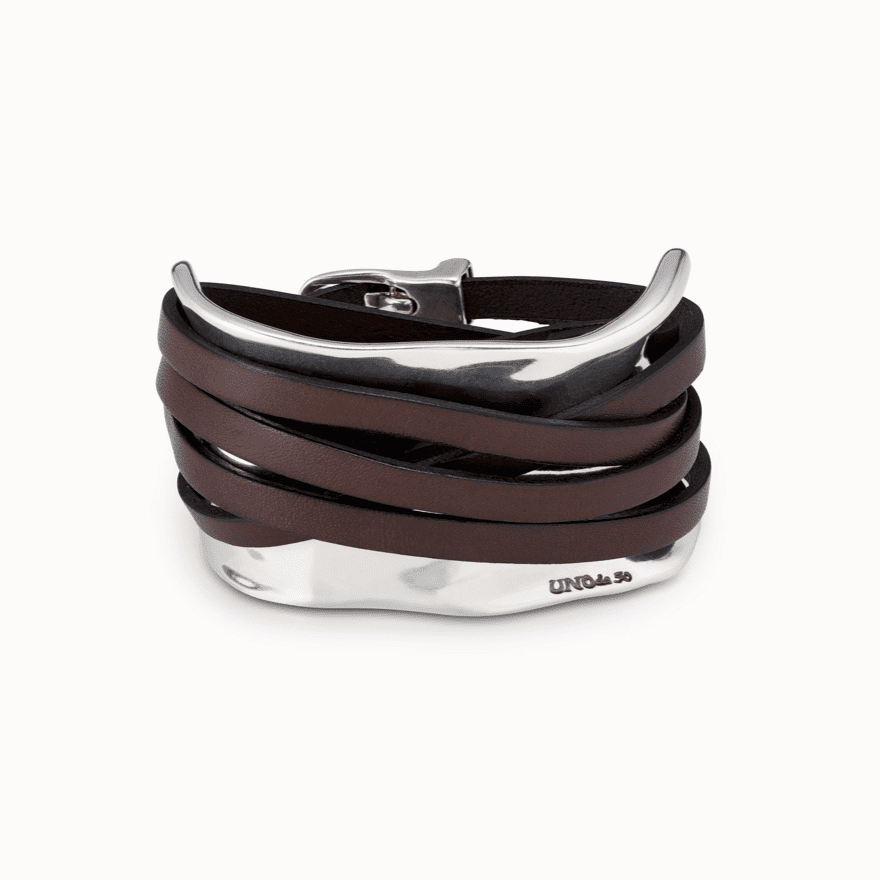 UNOde50 Sterling Silver-Plated Bracelet with Leather Straps - Jaunts Boutique 