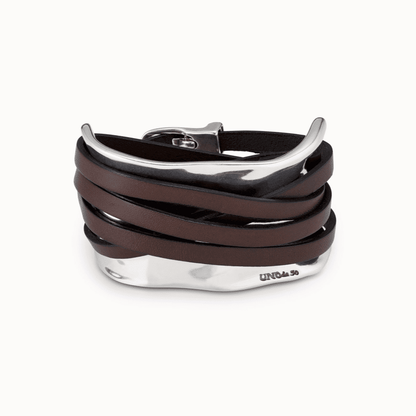 UNOde50 Sterling Silver-Plated Bracelet with Leather Straps - Jaunts Boutique 