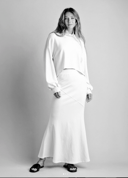 Mila Made in Los Angeles Diagonal Maxi Skirt in White and Light Grey