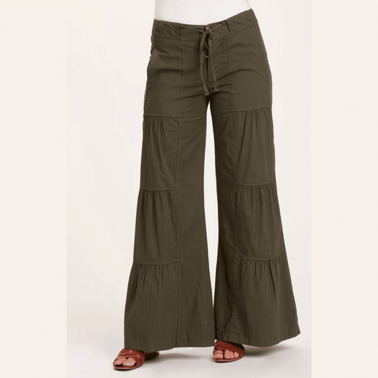XCVI Wearables Terraced Wide Leg Pant in Olive - Jaunts Boutique 