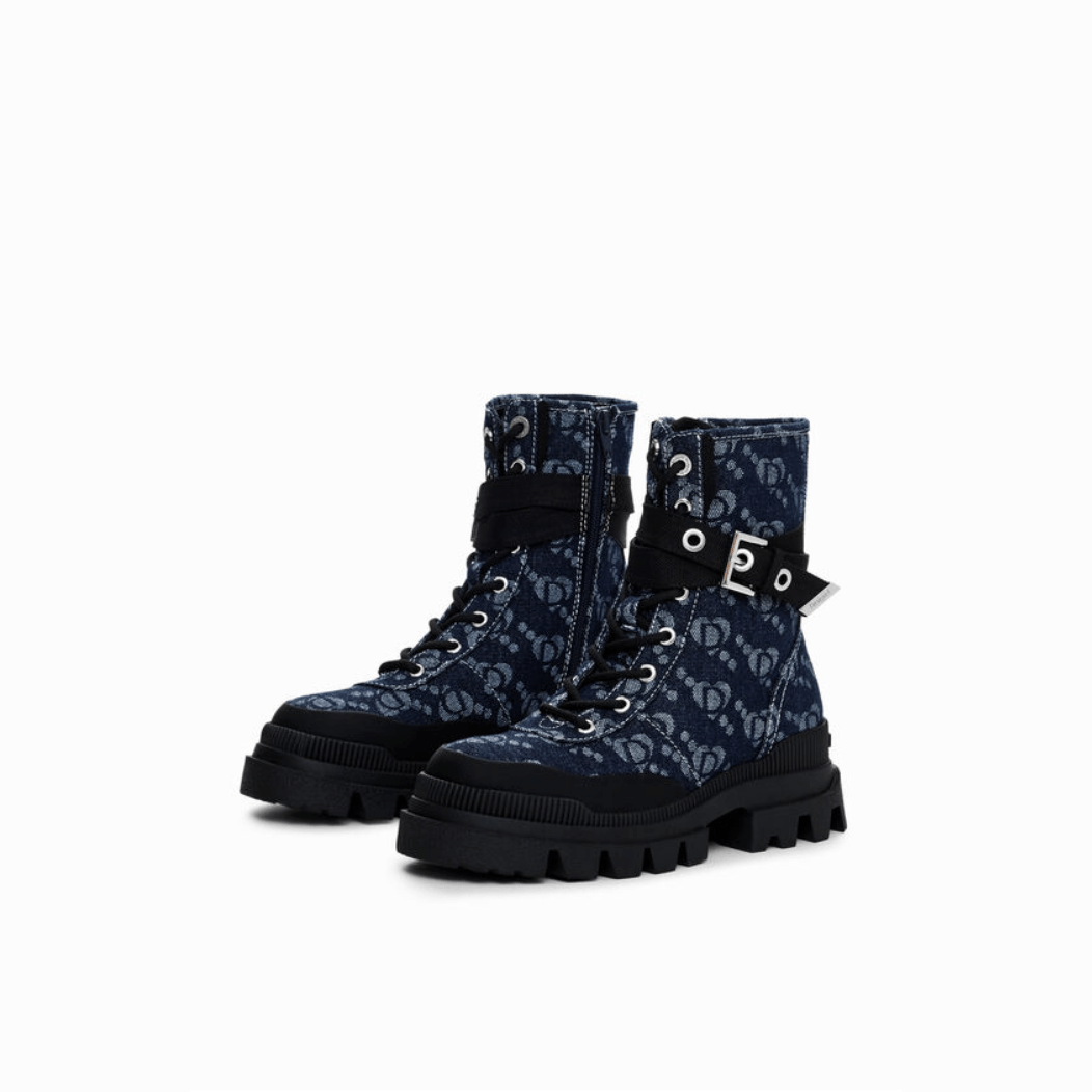 Bottines camionneurs en denim bleu Desigual 