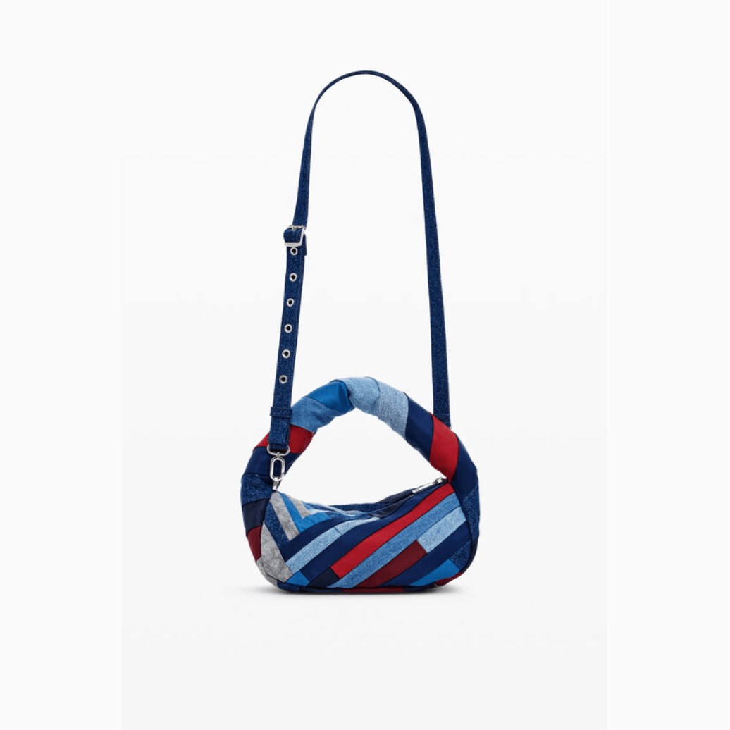 Desigual Bold Striped Print Shoulder/Crossbody Bag in Denim