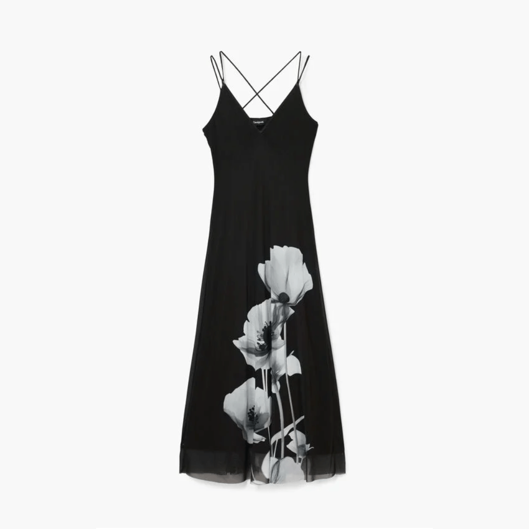 Vestido midi de tirantes Poppy de Desigual en negro