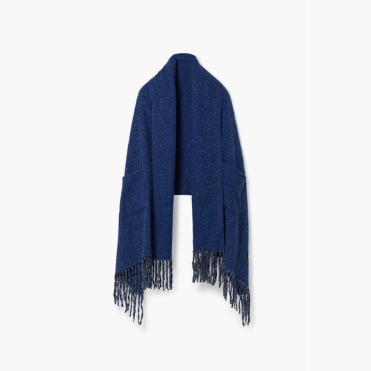 Desigual Long Two-Tone Poncho Scarf in Blue