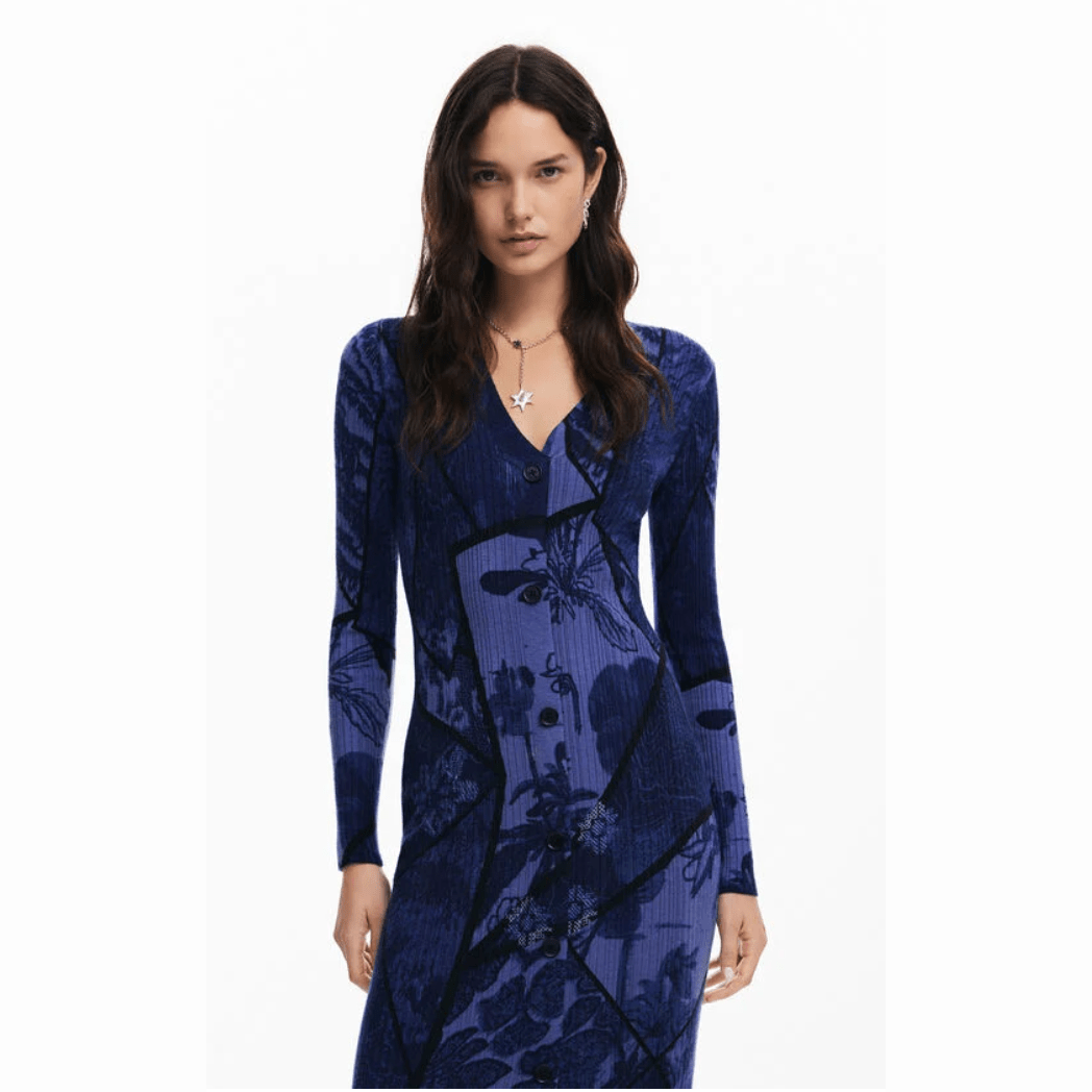 Vestido midi de manga larga en azul multi de Desigual