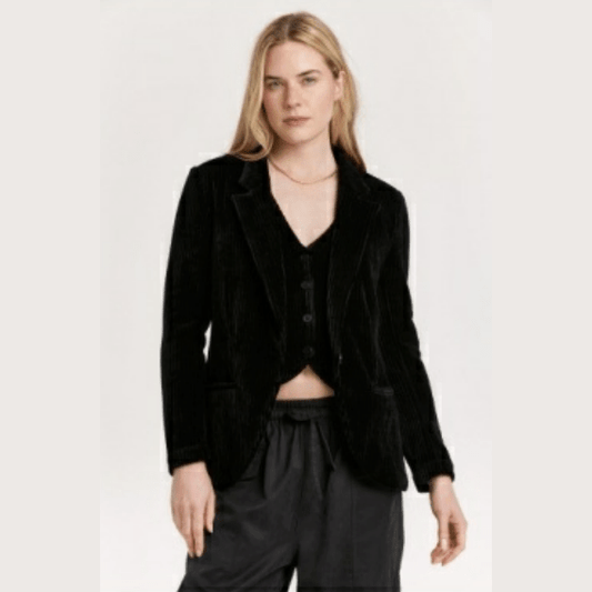 Another Love Velour Ribbed Blazer in Black