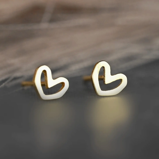 KBD Studio Small Hand Drawn Heart Stud Earrings in Plated 18K Gold