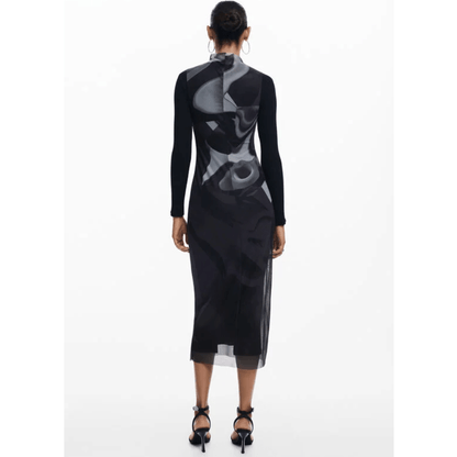 Desigual Long Sleeve 2 In 1 Dress in Abstract Design