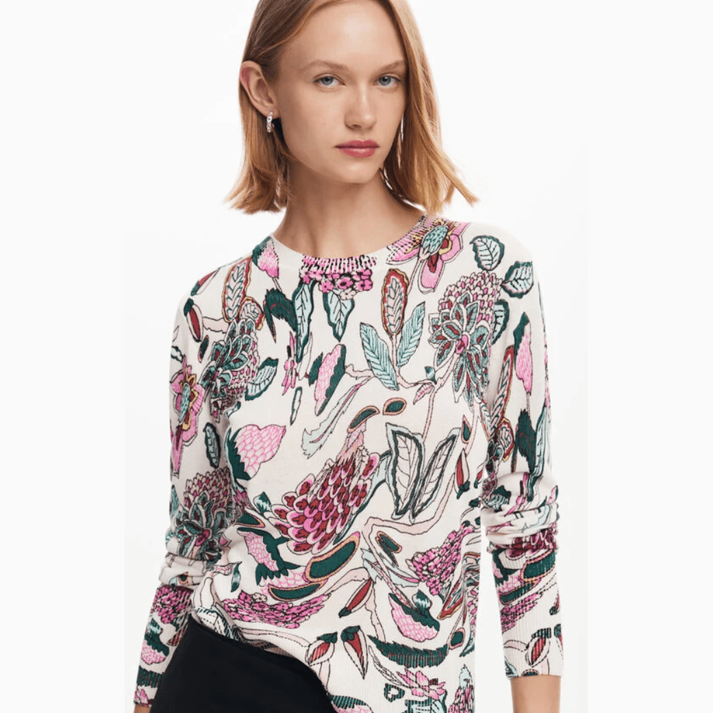 Pull à imprimé floral multicolore Desigual en ivoire