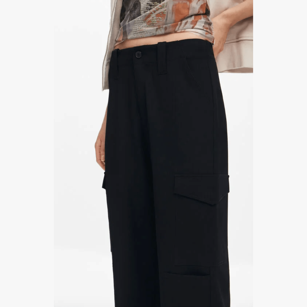 Desigual Fluid High Waist Cargo Pants in Black