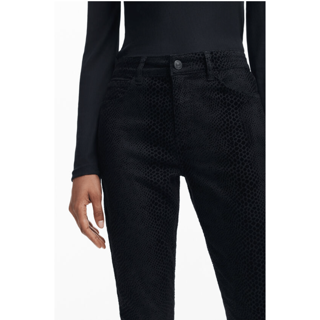 Pantalon en jean slim Desigual à imprimé serpent noir