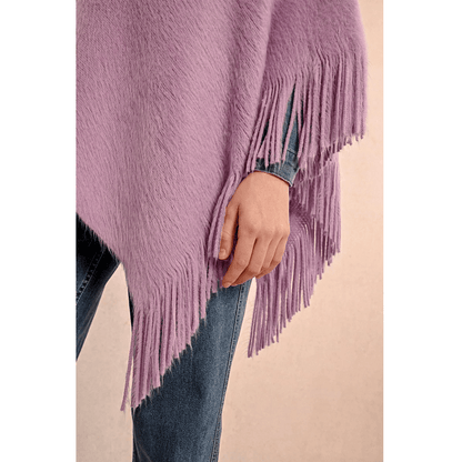 Poncho court à franges souples Molly Bracken en mauve et noir