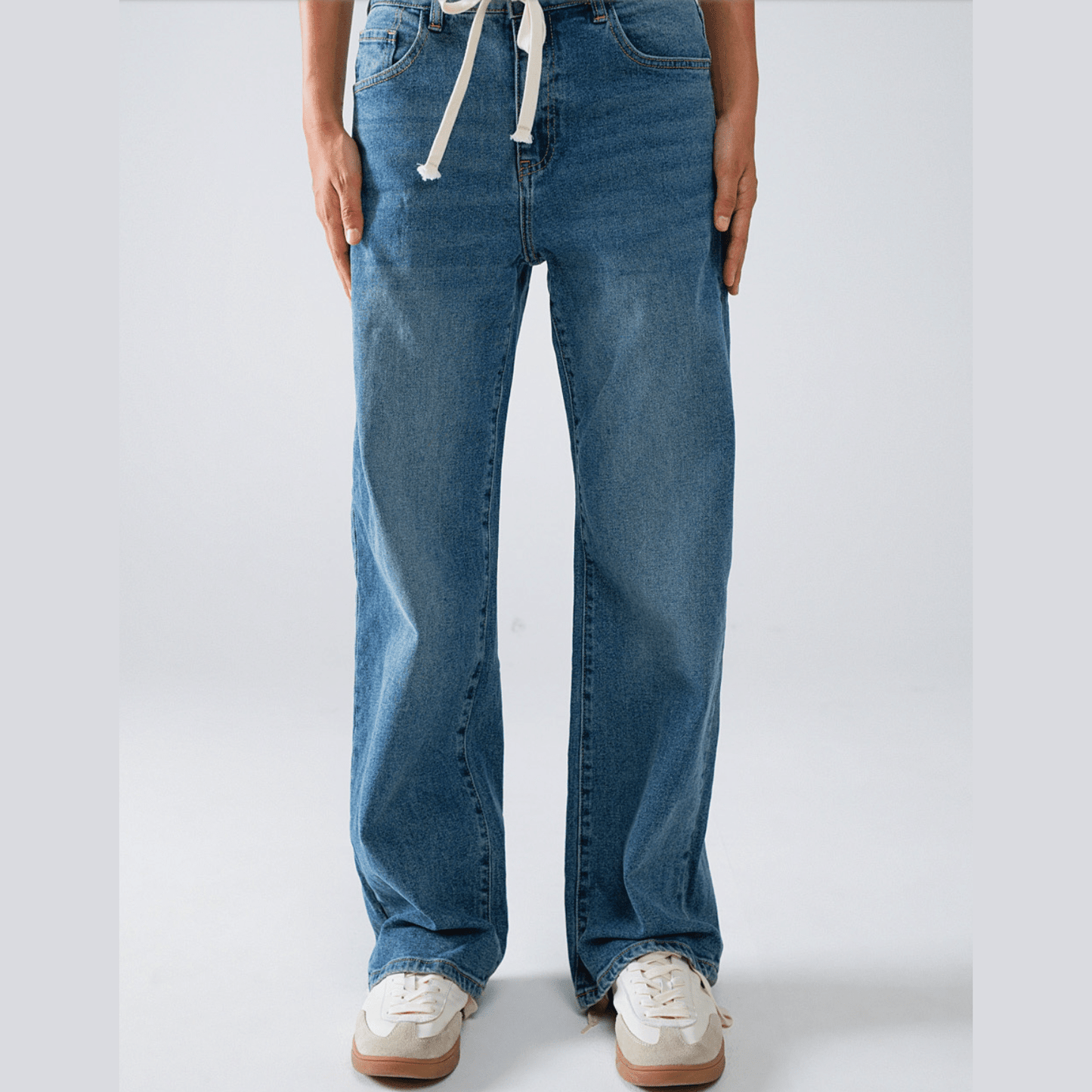 Q2 Denim Spain Straight Leg Jeans with Drawstring