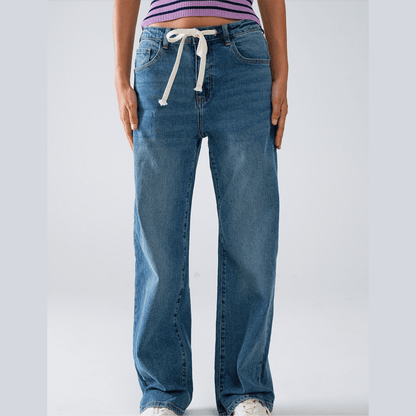 Q2 Denim Spain Straight Leg Jeans with Drawstring