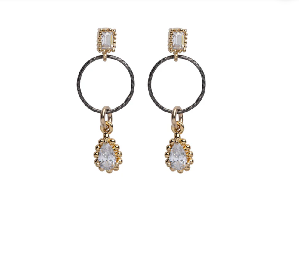 Verve Jewelry Mitzi Small Gold Plated Gunmetal Sparkle Earrings