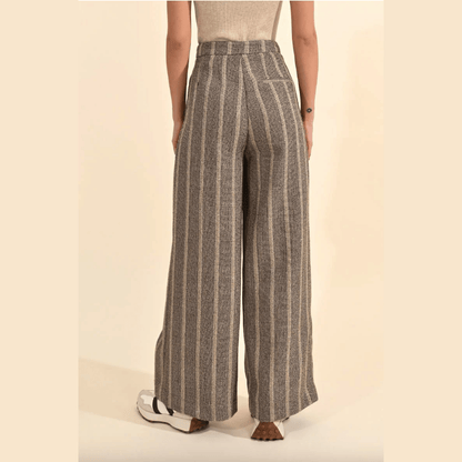 Molly Bracken Herringbone Wide-Leg Pants in Beige