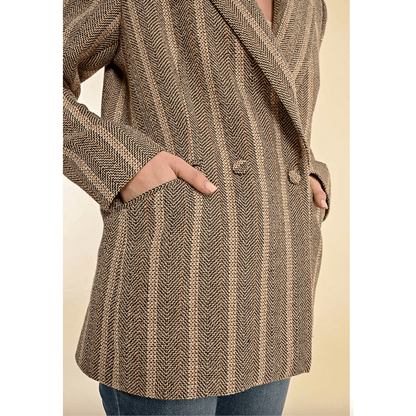 Molly Bracken Herringbone Blazer Jacket in Beige