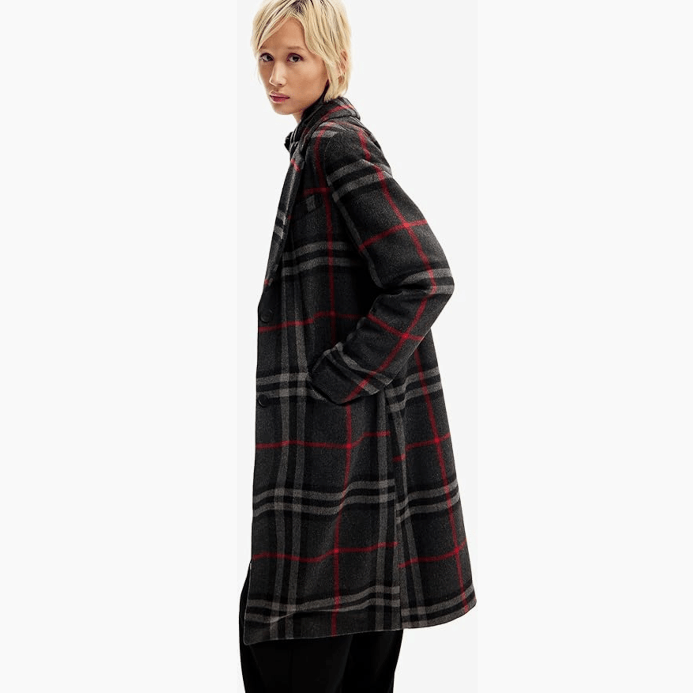 Desigual  Combination Plaid Coat in Black