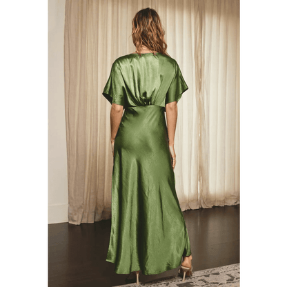 Forum Satin Dolma Sleeve  Maxi Dress in Peridot Green