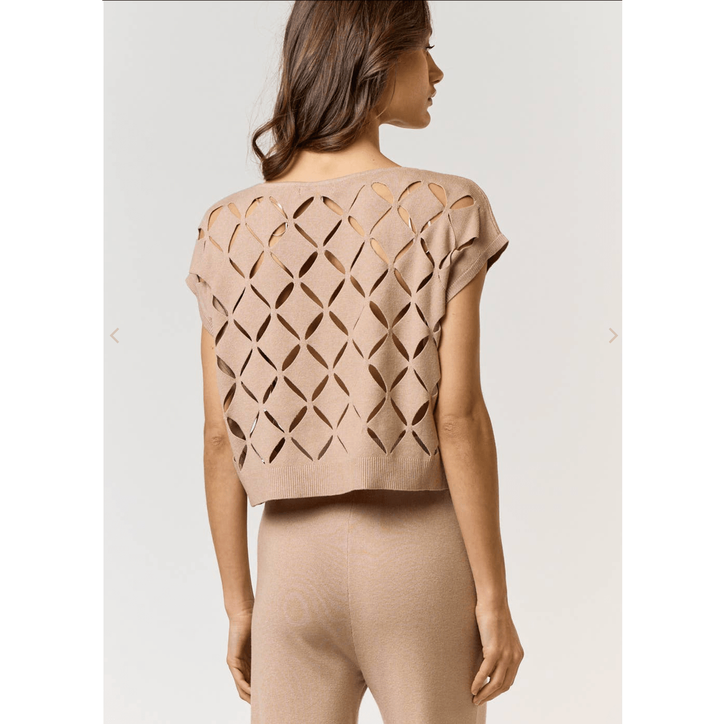 Cut Out Detail Short Sleeve Sweater in Taupe and Black