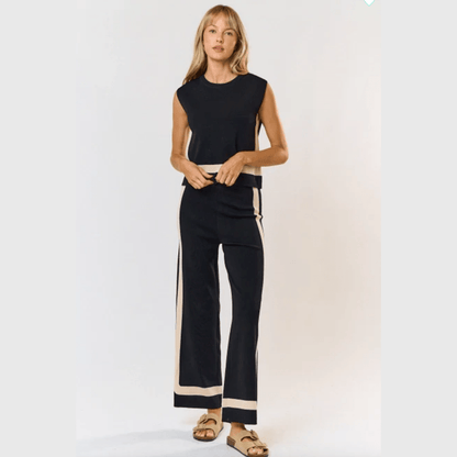 Contrast Pants in Black with Beige Trim