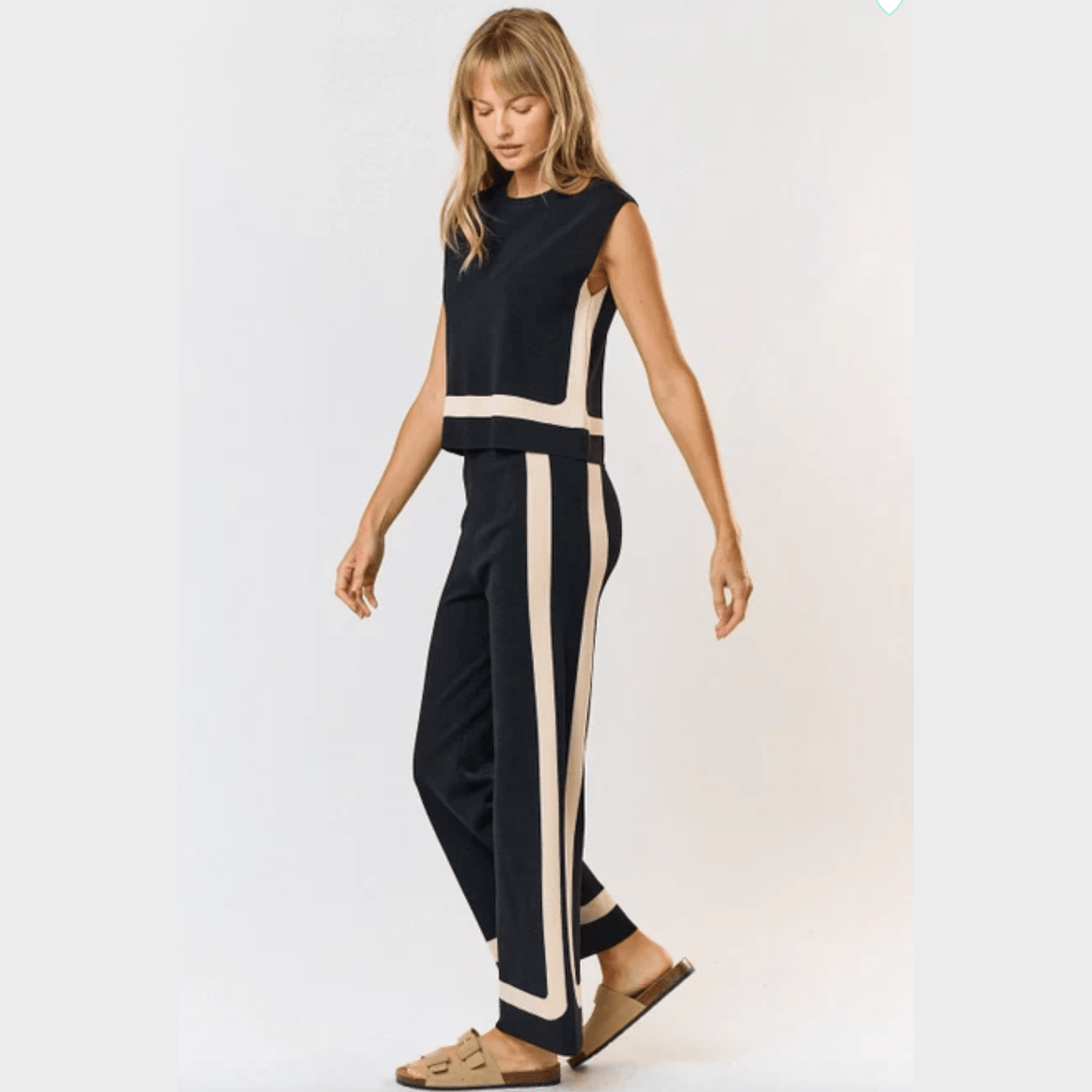 Contrast Pants in Black with Beige Trim