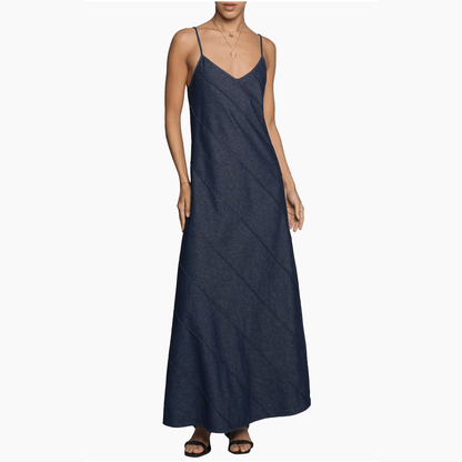 Sans Souci Chambray A-Line Maxi Dress in Dark Denim