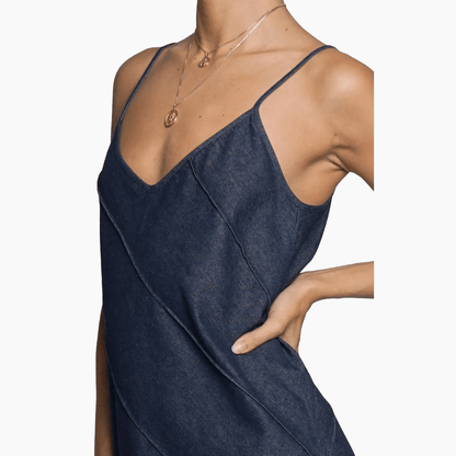 Sans Souci Chambray A-Line Maxi Dress in Dark Denim