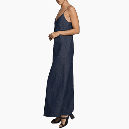 Sans Souci Chambray A-Line Maxi Dress in Dark Denim