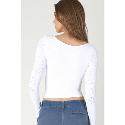 Nikibiki Seamless Long Sleeve Pointelle Tee in White