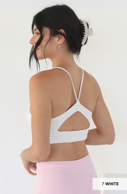 New Style! Textured Lace Triangle Cut-Out Bralette Top