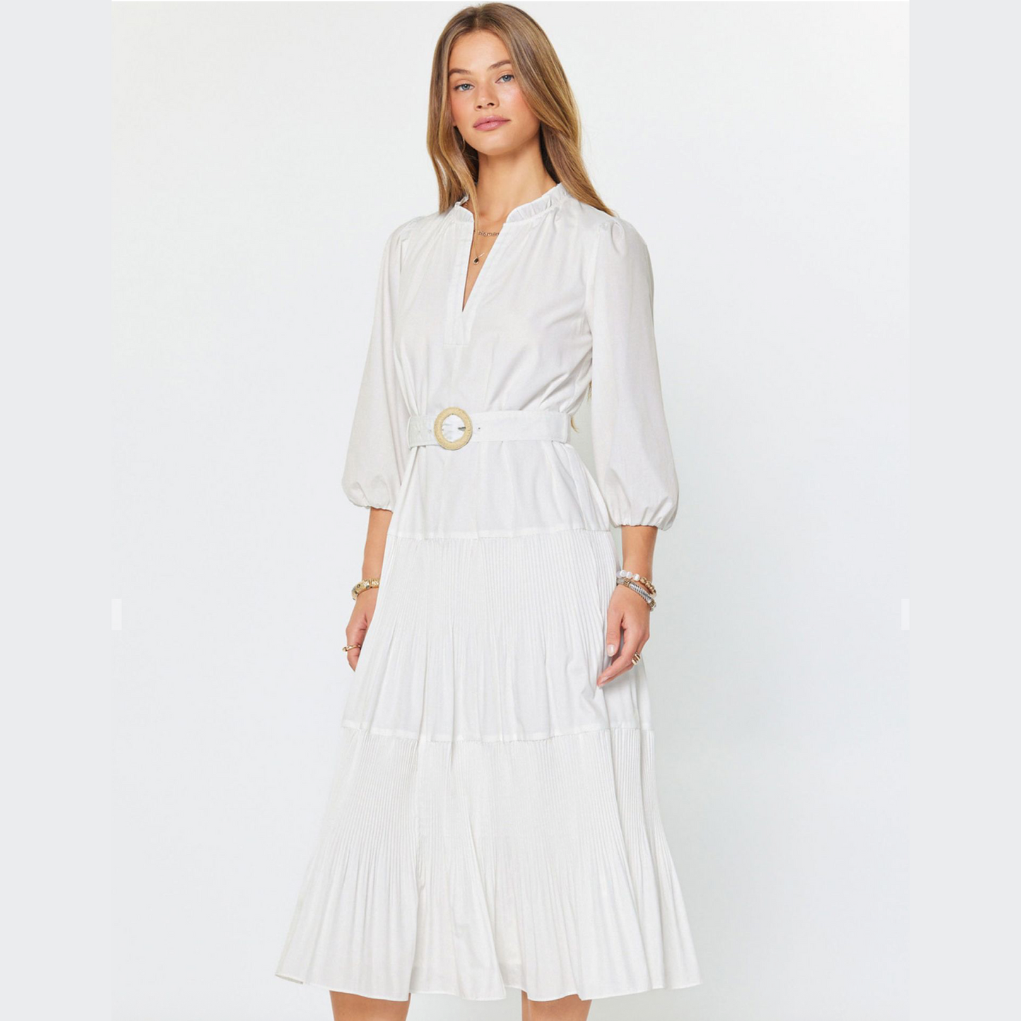 Cotton Poplin Belted Midi Dress