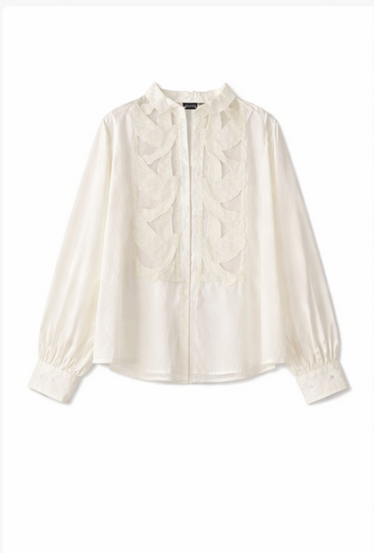 Sheer Appliqué Detail Blouse - Off White