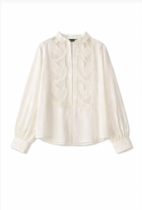 Sheer Appliqué Detail Blouse - Off White