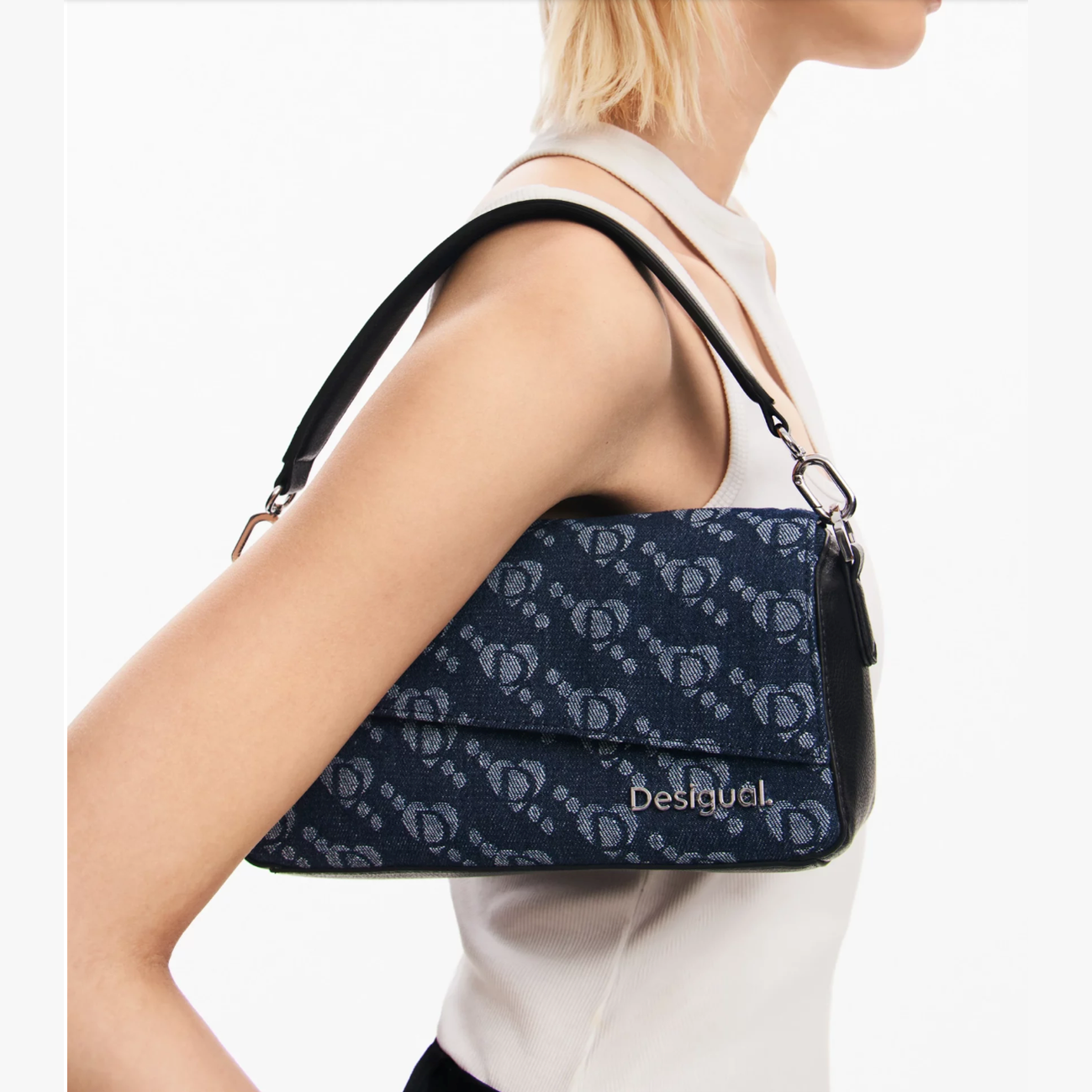Desigual denim handbag with heart logo print