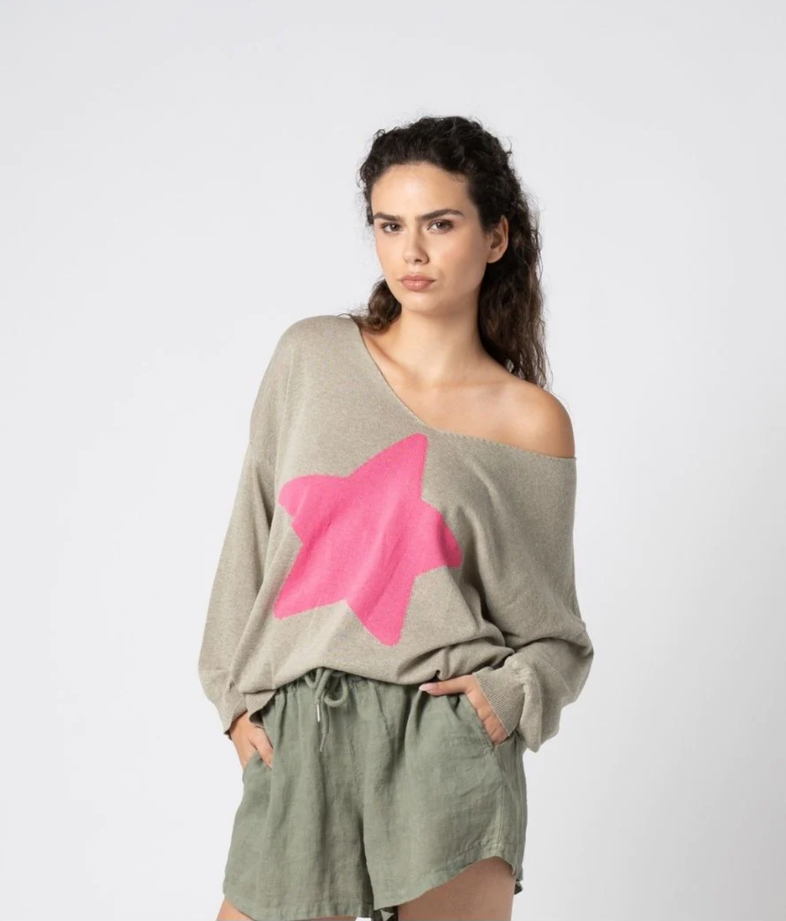 Astrid Italy North Star Knit Sweater in Cargo - Jaunts Boutique 
