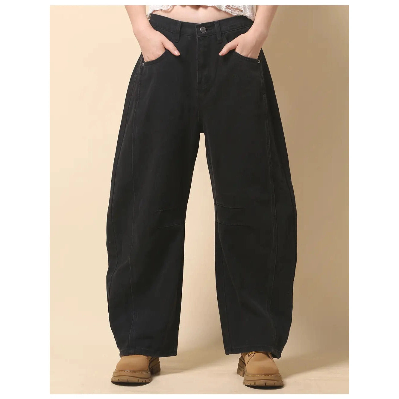 PRE-ORDER Mid Rise Wide Leg Barrel Denim Pants in Black - Jaunts Boutique 