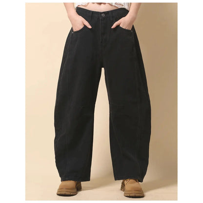 PRE-ORDER Mid Rise Wide Leg Barrel Denim Pants in Black - Jaunts Boutique 