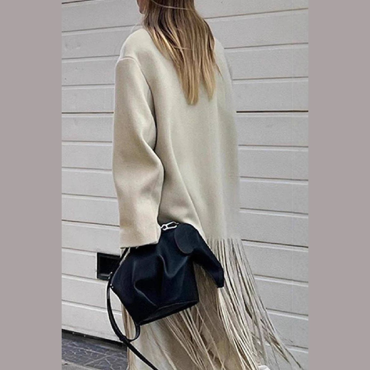 Fringe Hem Tailored Coat: WHITE / S - Jaunts Boutique 