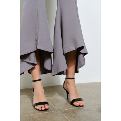 Draped Ruffle High-Low Flare Pants in Grey - Jaunts Boutique 