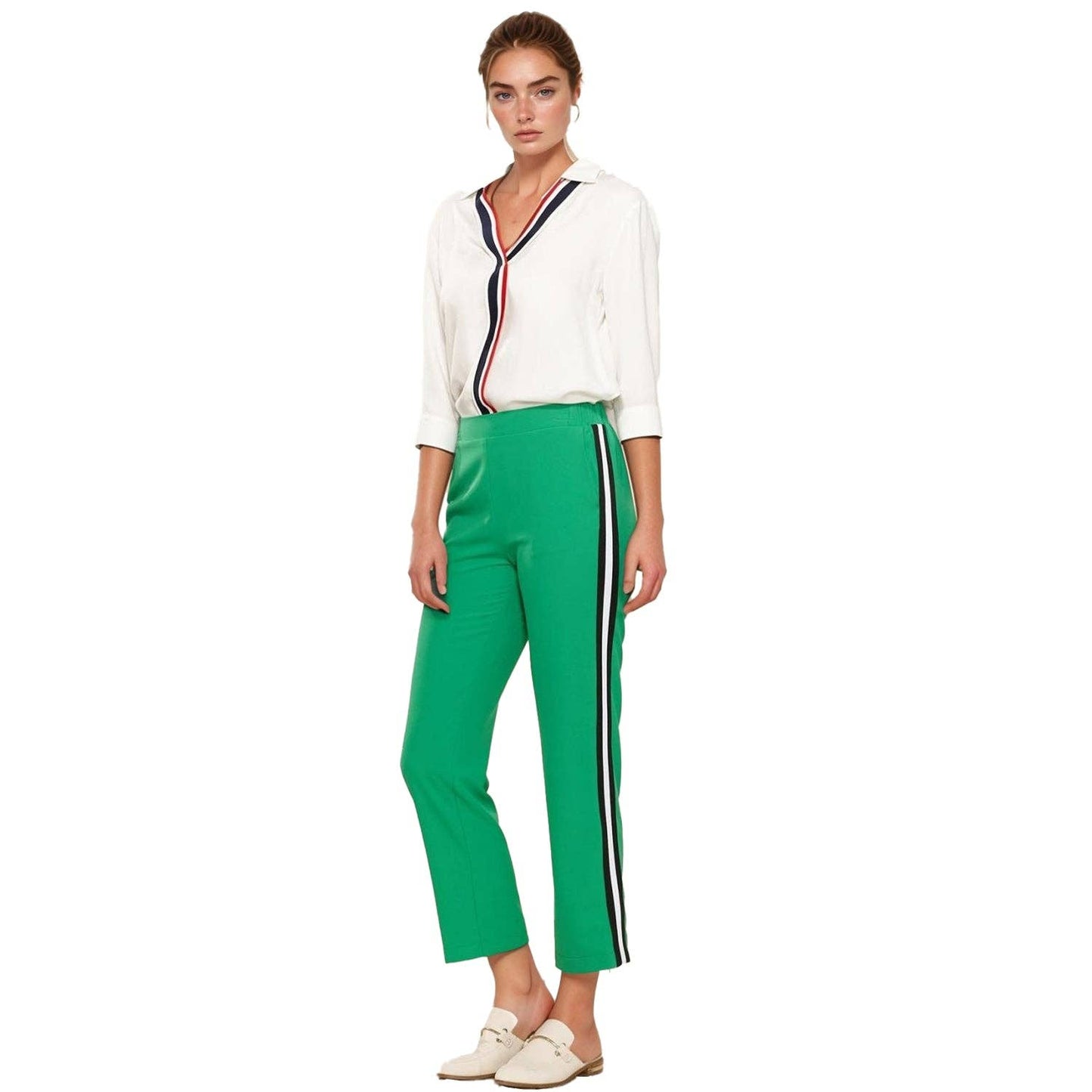 Femme Striped Side Binding Pants In Green