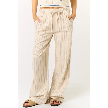 Blue Blush Linen Striped Pants in Light Taupe