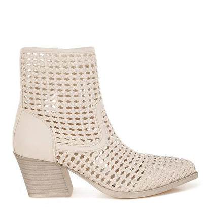 Artisole Woven Pleather Block Heel Booties - Off-White