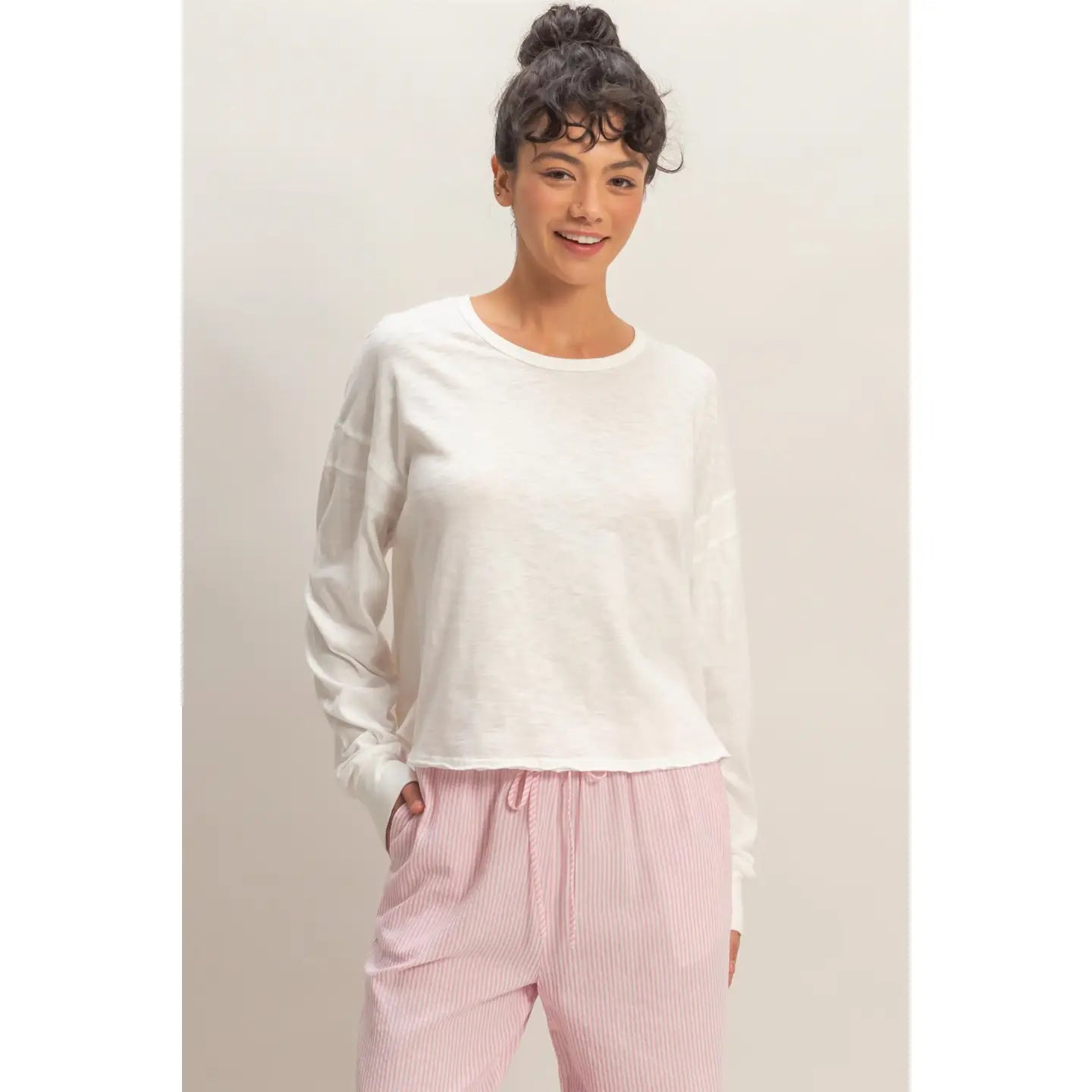 Cross Detail Open Back Long-Sleeve Top - White