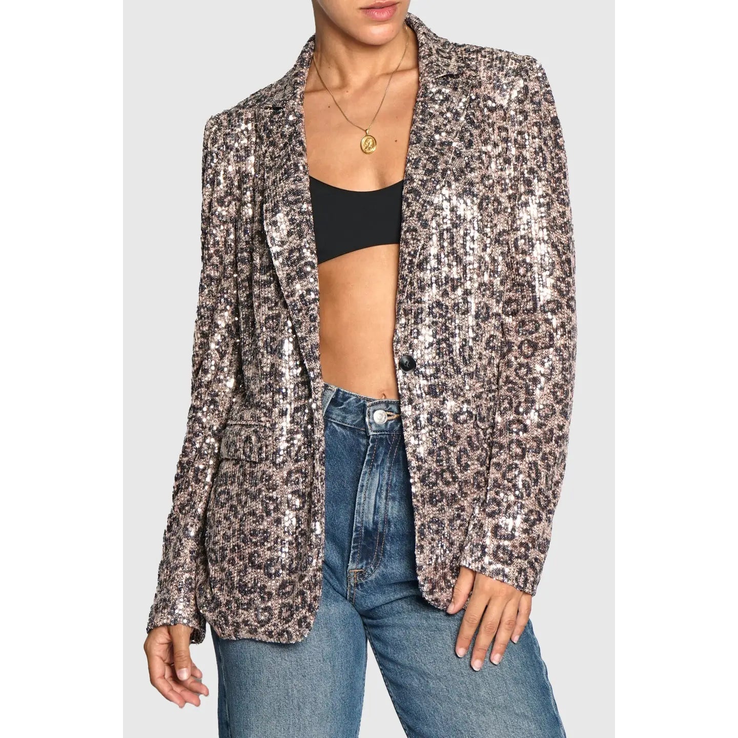Leopard Print Sequin Blazer - Jaunts Boutique 