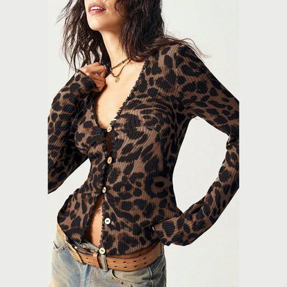 Animal Print Button-Front Blouse: LEOPARD / S - Jaunts Boutique 
