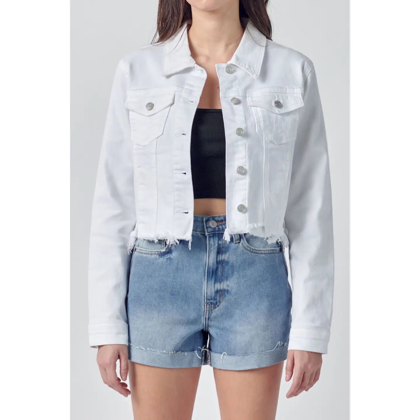 Uneven White Denim Frayed Jacket in White