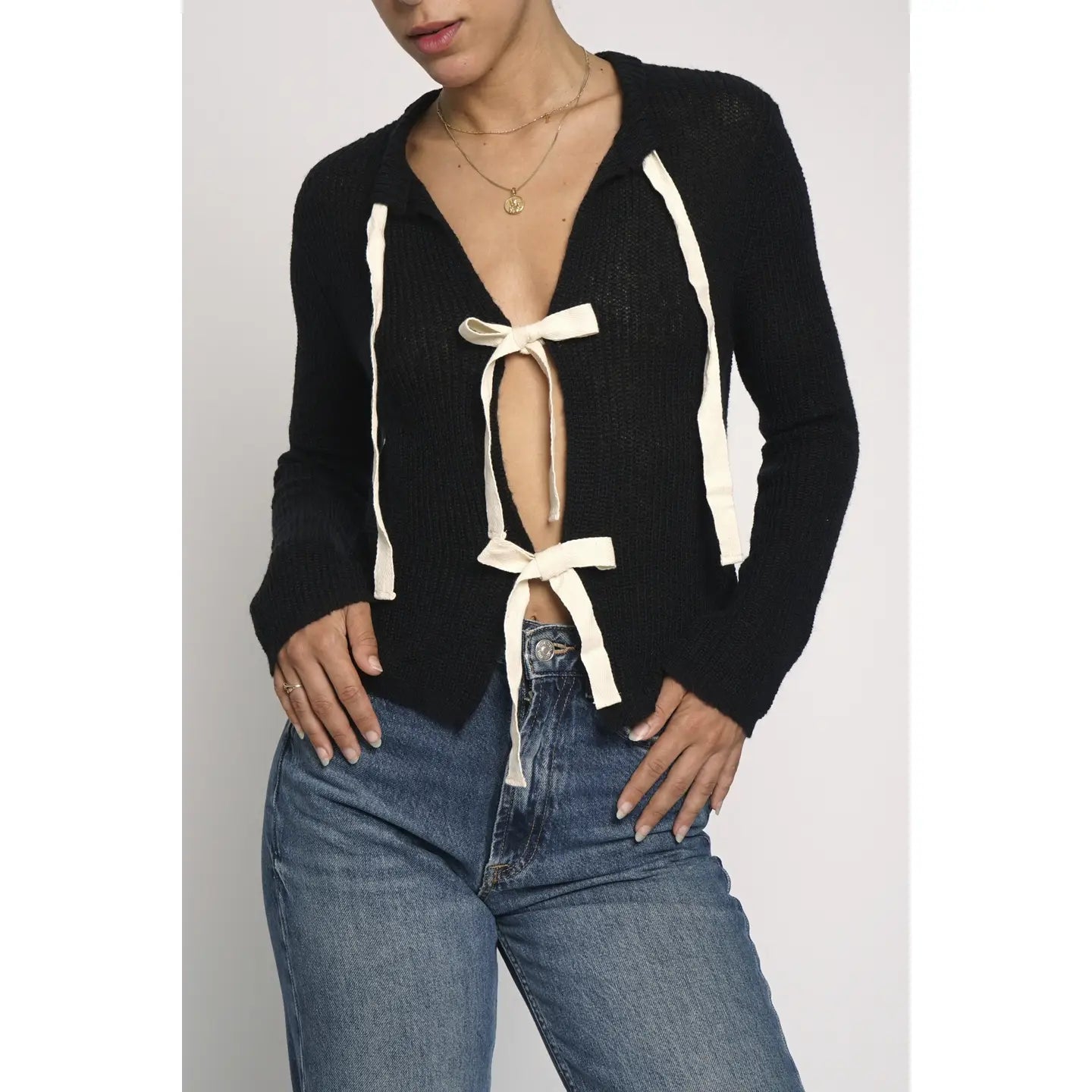 Tie Front Cardigan in Black - Jaunts Boutique 