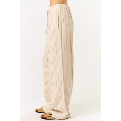 Blue Blush Linen Striped Pants in Light Taupe